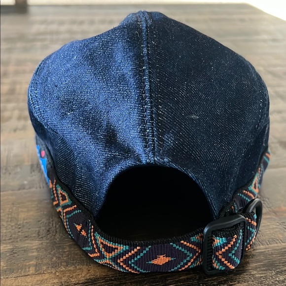 Dark Blue Denim Cap with Structured Crown and Colorful Decorative Band - Picture 3 of 6